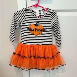 Charming Pumpkin Striped Kids Costume Dress - Black and Orange